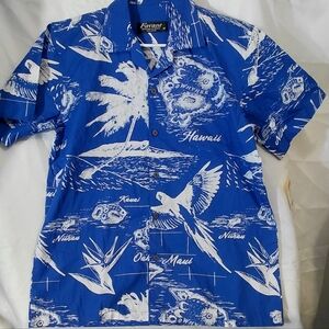 Blue Hawaiian Print Men's Casual Button Down Shirt